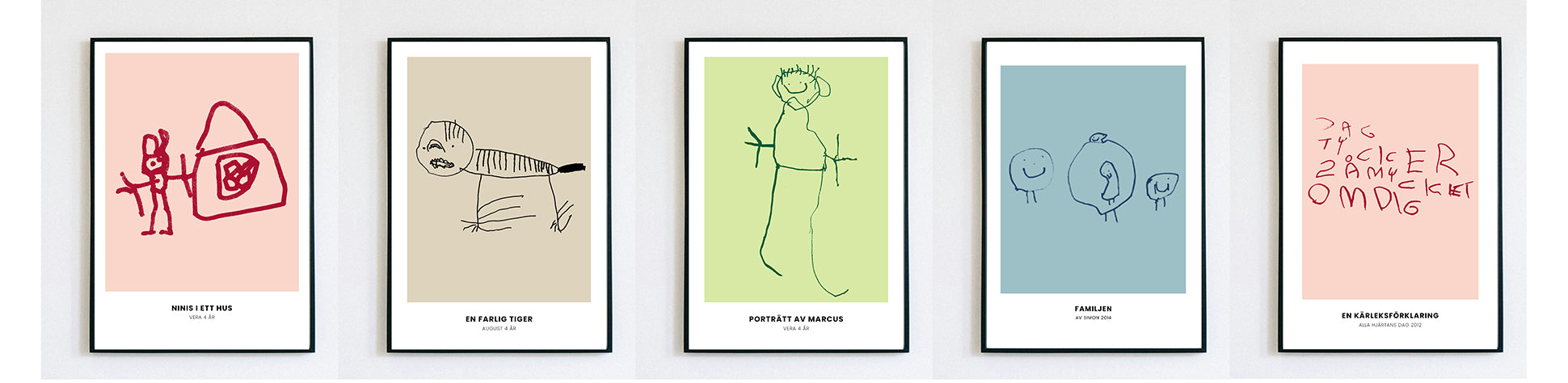 Kollage av fem olika barnposters